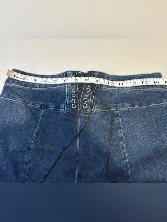 Jeans Free People Curvy High Rise Cropped Lace Up Dark Wash Stretch Waist Jeans - Picture 14 of 16